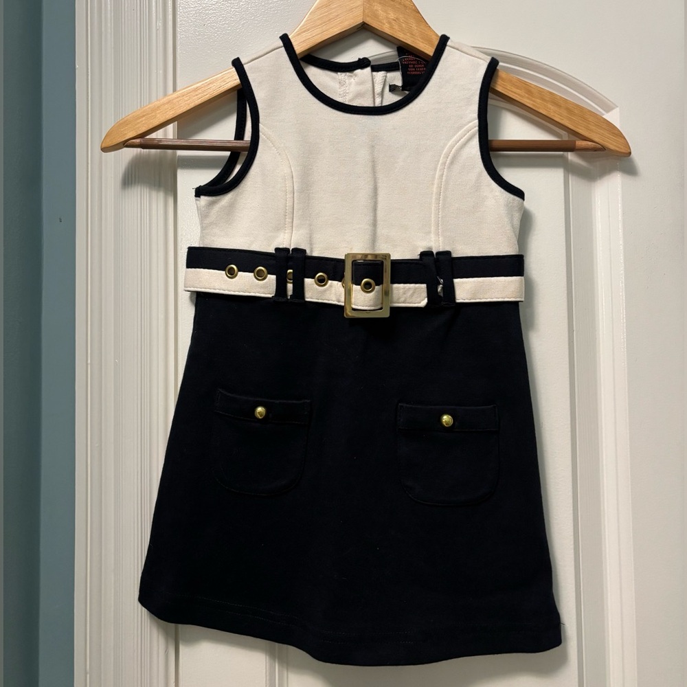 Tahari Girl Sleeveless Belted Dress – Navy & Cream – Size 4T (NWT)
